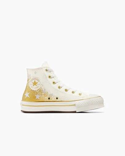 White / Gold Converse Chuck Taylor All Star EVA Lift Kids\' Platform Shoes Singapore | C-86790519