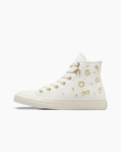 White / Gold Converse Chuck Taylor All Star Luck Charms Women Sneakers Singapore | C-63215979