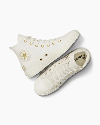 White / Gold Converse Chuck Taylor All Star Luck Charms Women Sneakers Singapore | C-63215979