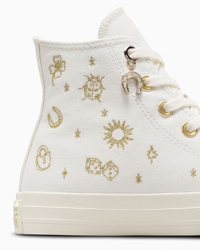 White / Gold Converse Chuck Taylor All Star Luck Charms Women Sneakers Singapore | C-63215979