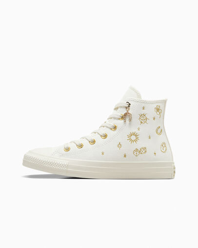 White / Gold Converse Chuck Taylor All Star Luck Charms Women Sneakers Singapore | C-64197589