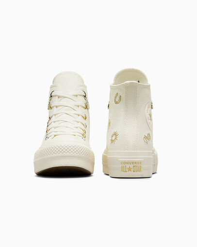 White / Gold / Silver Converse Chuck Taylor All Star Lift Women Platform Shoes Singapore | C-63451909