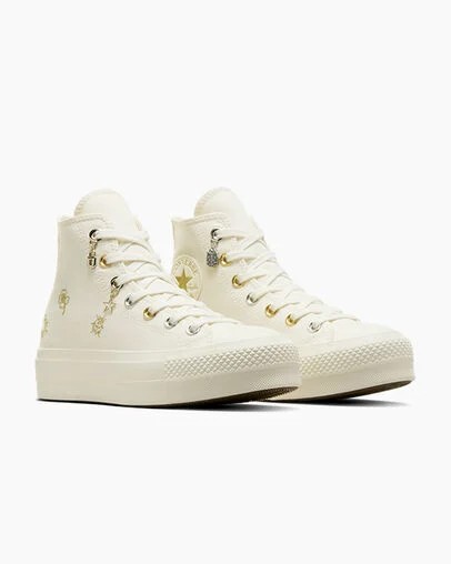 White / Gold / Silver Converse Chuck Taylor All Star Lift Women Platform Shoes Singapore | C-63451909