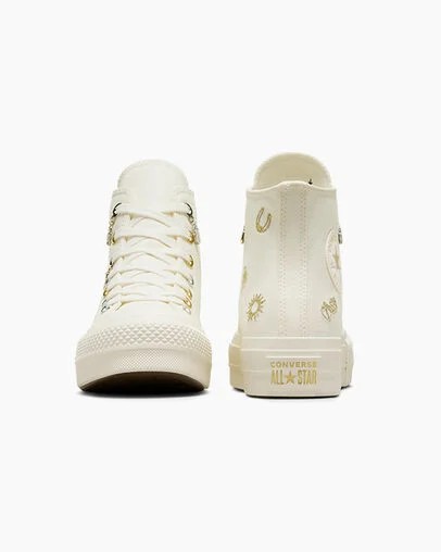 White / Gold / Silver Converse Chuck Taylor All Star Lift Women Platform Shoes Singapore | C-56127389