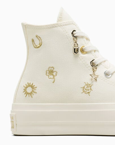 White / Gold / Silver Converse Chuck Taylor All Star Lift Women Platform Shoes Singapore | C-56127389