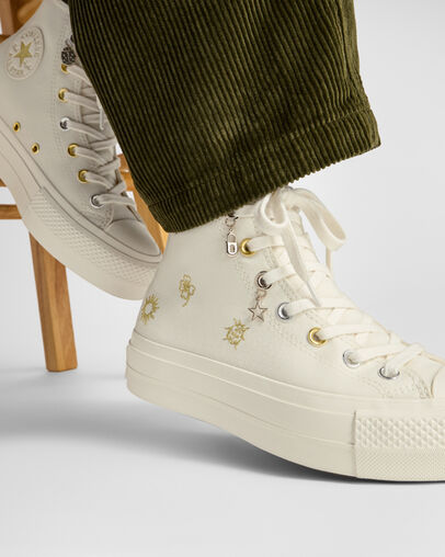 White / Gold / Silver Converse Chuck Taylor All Star Lift Women Platform Shoes Singapore | C-56127389