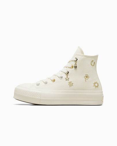 White / Gold / Silver Converse Chuck Taylor All Star Lift Women Platform Shoes Singapore | C-56127389