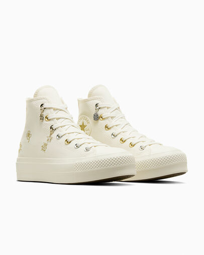 White / Gold / Silver Converse Chuck Taylor All Star Lift Women Platform Shoes Singapore | C-56127389