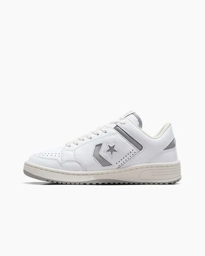 White / Grey Converse Weapon Leather Men Basketball Shoes Singapore | C-38192509