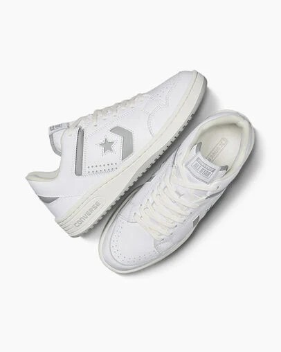 White / Grey Converse Weapon Leather Men Basketball Shoes Singapore | C-38192509