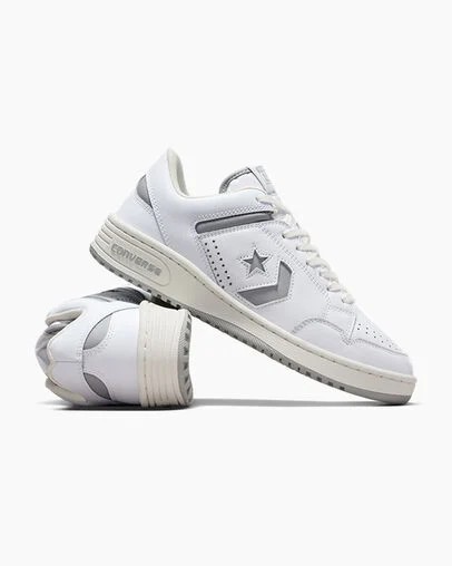 White / Grey Converse Weapon Leather Men Basketball Shoes Singapore | C-38192509