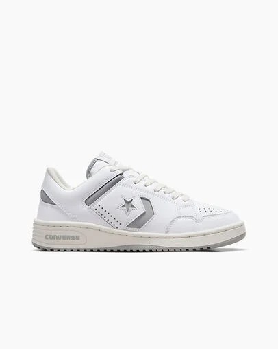 White / Grey Converse Weapon Leather Men Basketball Shoes Singapore | C-38192509