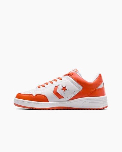 White / Orange Converse Weapon Leather Men Basketball Shoes Singapore | C-95840219