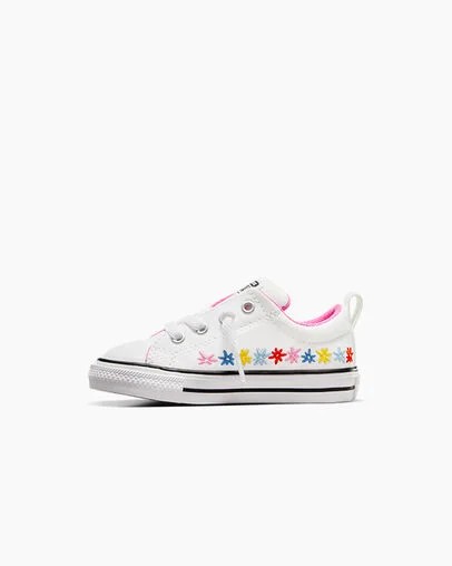 White / Pink Converse Chuck Taylor All Star Street Embroidered Flowers Kids' Sneakers Singapore | C-03198259