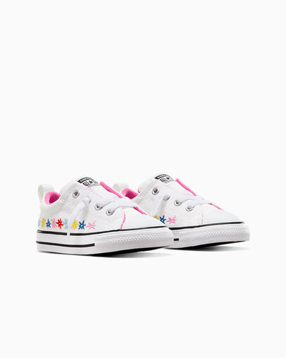 White / Pink Converse Chuck Taylor All Star Street Embroidered Flowers Kids' Sneakers Singapore | C-03198259