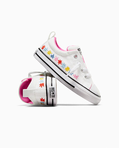 White / Pink Converse Chuck Taylor All Star Street Embroidered Flowers Kids' Sneakers Singapore | C-03198259