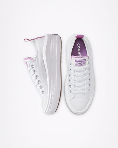 White / Purple Converse Chuck Taylor All Star Move Platform Kids' Canvas Shoes Singapore | C-27439819