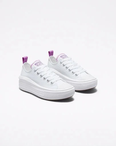 White / Purple Converse Chuck Taylor All Star Move Platform Kids' Canvas Shoes Singapore | C-27439819