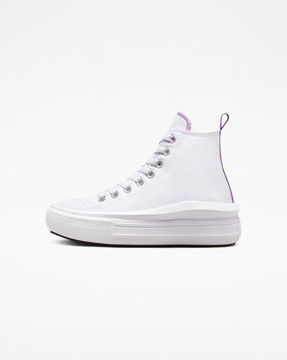 White / Purple Converse Chuck Taylor All Star Move Platform Kids' Canvas Shoes Singapore | C-69452319