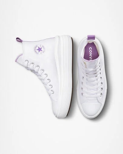 White / Purple Converse Chuck Taylor All Star Move Platform Kids' Canvas Shoes Singapore | C-69452319