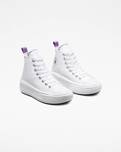 White / Purple Converse Chuck Taylor All Star Move Platform Kids' Canvas Shoes Singapore | C-69452319