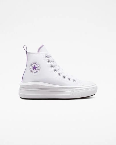 White / Purple Converse Chuck Taylor All Star Move Platform Kids\' Canvas Shoes Singapore | C-69452319