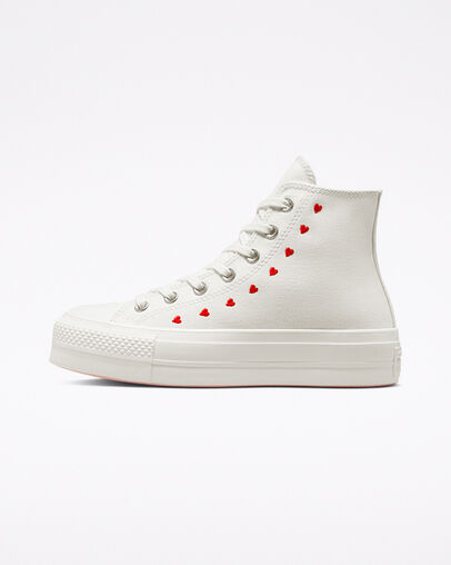 White / Red Converse Crafted With Love Chuck Taylor All Star Lift Women Sneakers Singapore | C-29680179
