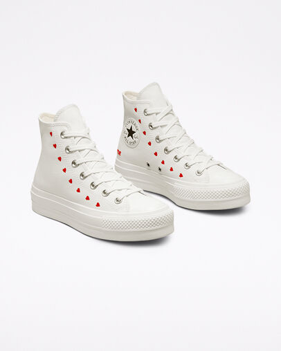 White / Red Converse Crafted With Love Chuck Taylor All Star Lift Women Sneakers Singapore | C-29680179