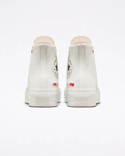 White / Red Converse Crafted With Love Chuck Taylor All Star Lift Women Sneakers Singapore | C-29680179
