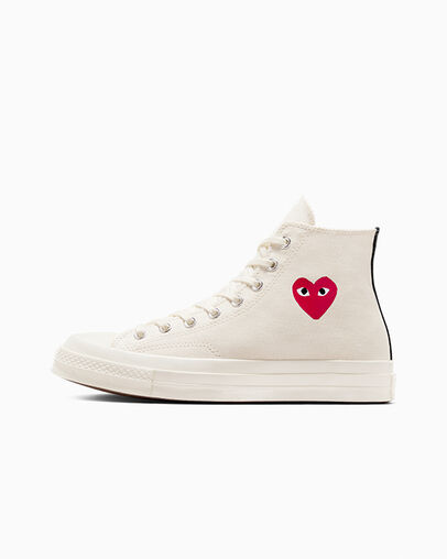 White / Red / Black Converse PLAY Comme des Garçons Single Heart Chuck 70 Women Sneakers Singapore | C-80275949