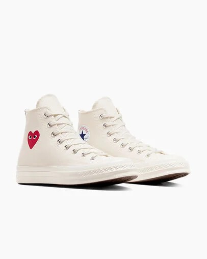 White / Red / Black Converse PLAY Comme des Garçons Single Heart Chuck 70 Women Sneakers Singapore | C-80275949
