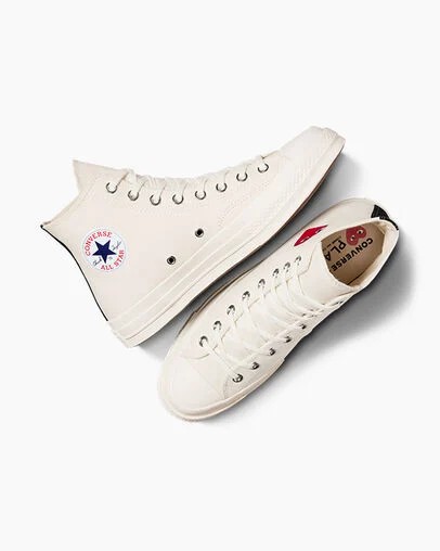 White / Red / Black Converse PLAY Comme des Garçons Single Heart Chuck 70 Women Sneakers Singapore | C-80275949