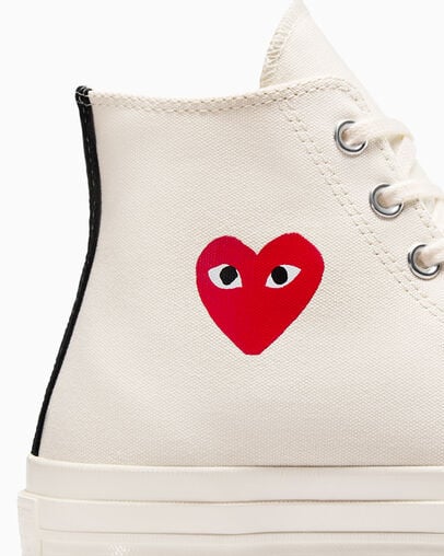 White / Red / Black Converse PLAY Comme des Garçons Single Heart Chuck 70 Women Sneakers Singapore | C-80275949